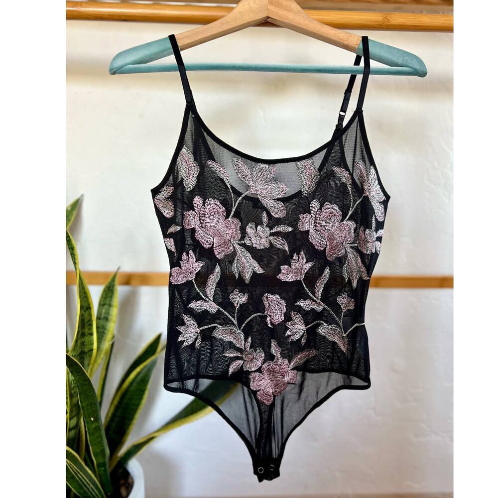 Express Embroidered Mesh Spaghetti Strap Bodysuit